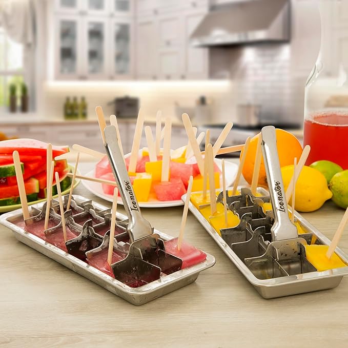 Easy Removal Metal Ice Trays with Handle - Stainless Steel Ice Cube Maker and stand, 36 Slot Mold - BPA-Free, Food-Grade Freezer Molds for Baby Food, Juice, Popsicles (2 Pack)
