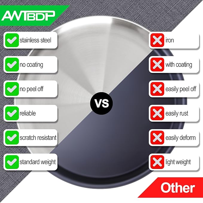AWTBDP Pizza Pan 10 Inch Set of 2 for Oven, Non-Stick Stainless Steel Pizza Steel, Durable Non-Toxic Round Pizza Pans for Cookie Pizza Pie Cake, Dishwasher Safe & Easy Clean
