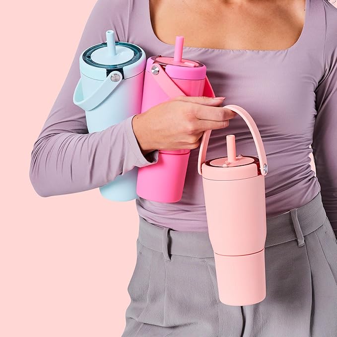 BrüMate Resa 25oz 100% Leakproof Travel Tumbler w/Handle & Straw | Flexible SoftSip Straw | Silicone Sleeve for Durability | Stainless Steel | Cup Holder & Travel Friendly Water Bottle (Prickly Pear)