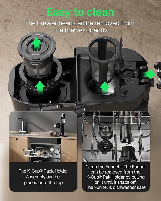 HBN Single Serve Coffee Maker for K-Cup & Ground Coffee, Fast Brew One Cup Coffee & Tea Machine with 10oz Stainless Steel Tank, Compact Design Capsule Coffee Machine, Black