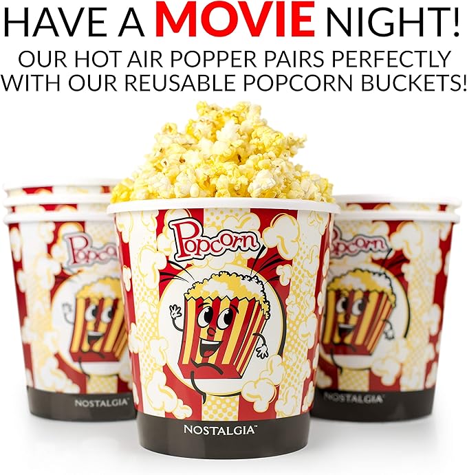 Nostalgia OFP521 Vintage Healthy Hot-Air Tabletop Popcorn Maker, Makes 12 Cups, With Kernel Measuring Scoop, Oil Free, Perfect for Birthday Parties, Movie Nights – Candy Stripe Red/White