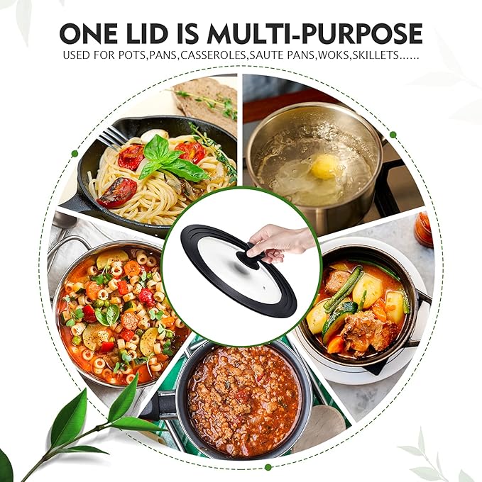 Ydeapi Universal Lid for Pots, Pans and Skillets, Pot Lid With Heat Resistant Silicone Rim and Tempered Glass,Fits 9.5", 10", 11" Diameter Pots and Pans