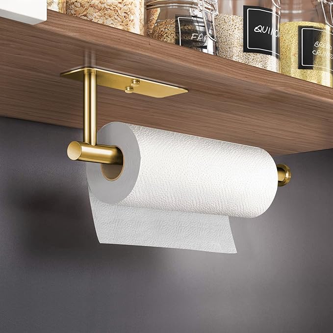 VAEHOLD Adhesive Paper Towel Holder Under Cabinet Mount (Gold)