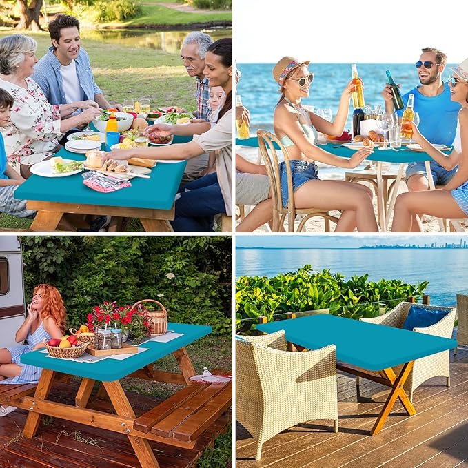 homing Square Table Cloth Cover, Waterproof Polyester Elastic Fitted Tablecloth, Washable Table Protector for Picnic, Camping, Outdoor (Teal, 34" x 34")