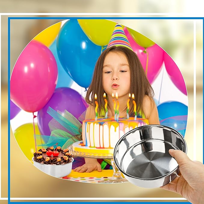 8 Pcs 6 Inch Cake Pan with 100 Easy Lift Paper Liners Stainless Steel Mini Round Cake Pan Tin for Oven Birthday Wedding Party Dishwasher Safe