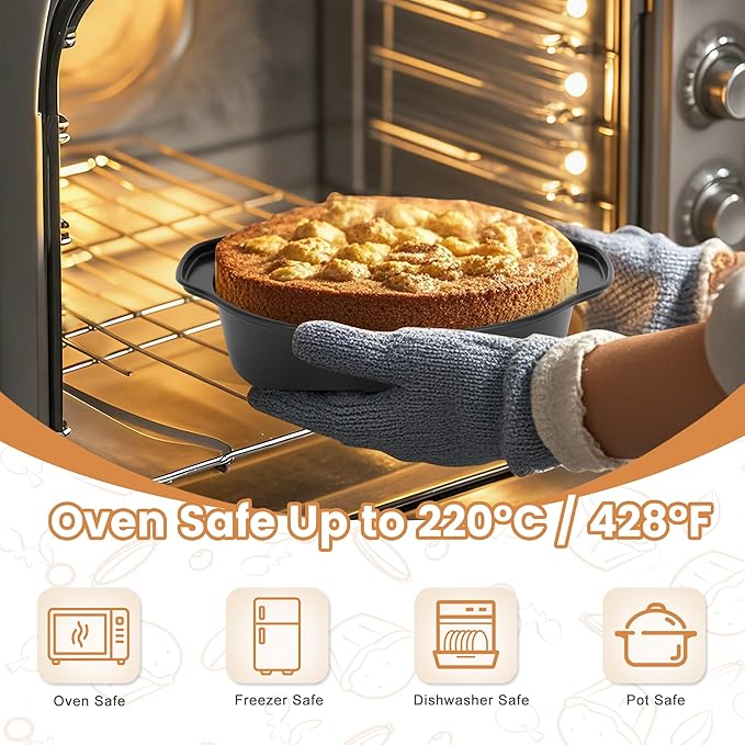 BEWOS 6 Inch Cake Pan Set - 3 Pcs Carbon Steel Round Cake Pans with 100 Pcs Parchment Paper, Round Cake Pans, Nonstick Baking Pans Set with Handle, Dishwasher Safe
