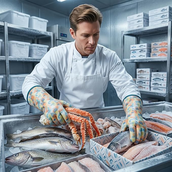 Heat Resistant Gloves for Cooking Thickened Silicone Coating Cotton Liner Waterproof Food Grade Graffiti-Art Printing Medium