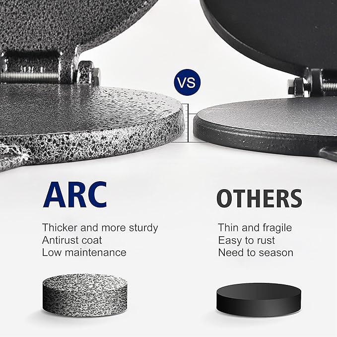 ARC Tortilla Press 6.5 inch, Cast Iron Tortilla Maker Include 100 Pcs Parchment Paper, Heavy Duty Tortillera Pataconera, Flour Tortilla Press, Roti Maker, Taco Maker, Taco Press, Black Gray