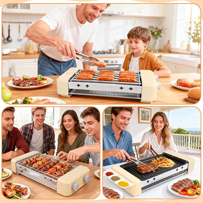 Electric Hot Dog Roller Machine,3 in 1 Indoor Grill with 360° Rotating Tray (9 Sausages) & Removable Grills Net & Nonstick Plate,Hot Dog Roller Grill Sausage Grills for Family BBQ Party