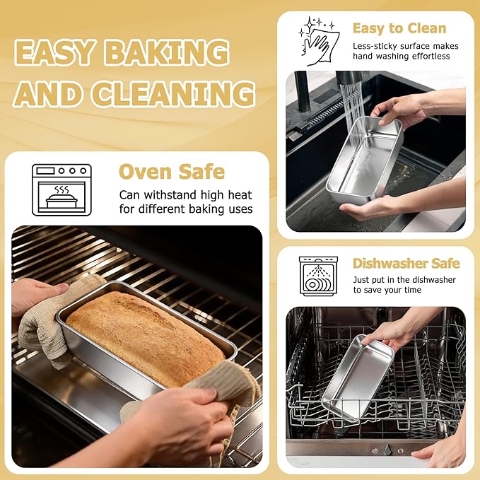 TeamFar Loaf Pan, 9¼” × 5” Bread Loaf Pan Meatloaf Pan Stainless Steel for Baking Bread Cake Toast, Healthy & Durable, Dishwasher Safe & Easy Clean