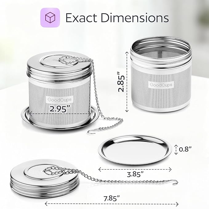 Stainless Steel Tea Infuser for Loose Leaf Tea, Large (2.95” Diameter x 2.85” Height) – Extra Fine Mesh Strainer with Chain Hook & Lid, Reusable Tea Steeper for Mugs, Cups & Teapots