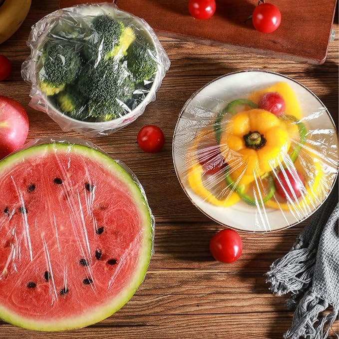 300PCS Plastic Elastic Bowl Covers Reusable,Food Storage Covers with Elastic Bowl Covers for Leftover, Plastic Covers for Bowls Fresh Keeping Bags for Family Outdoor Picnic (300-PCS)
