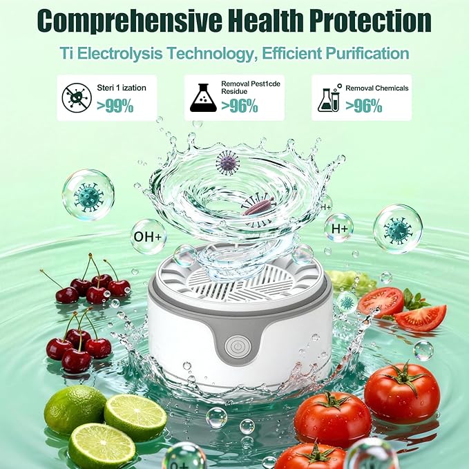 Fruit and Vegetable Washing Machine,Waterproof Fruit and Vegetable Cleaner, Latest Titanium Electrolysis Purification Wireless Charging Suitable for Washing Fresh Produce