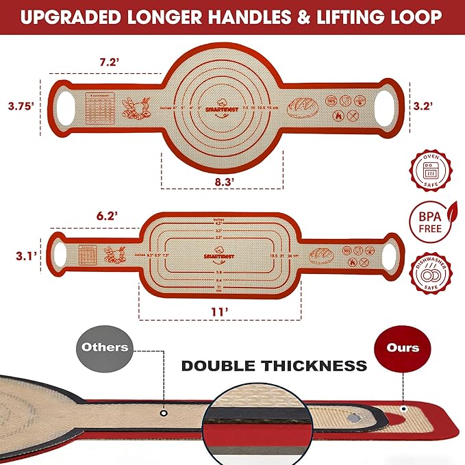 Sourdough Silicone Bread Sling for Dutch Oven, 2PCS Non-Stick Reusable Baking Mat with Long Handles, Essentials Bread Making Supplies for Dough Transfer and Loaf Pan Lifter Liner, Set Of Oval & Round