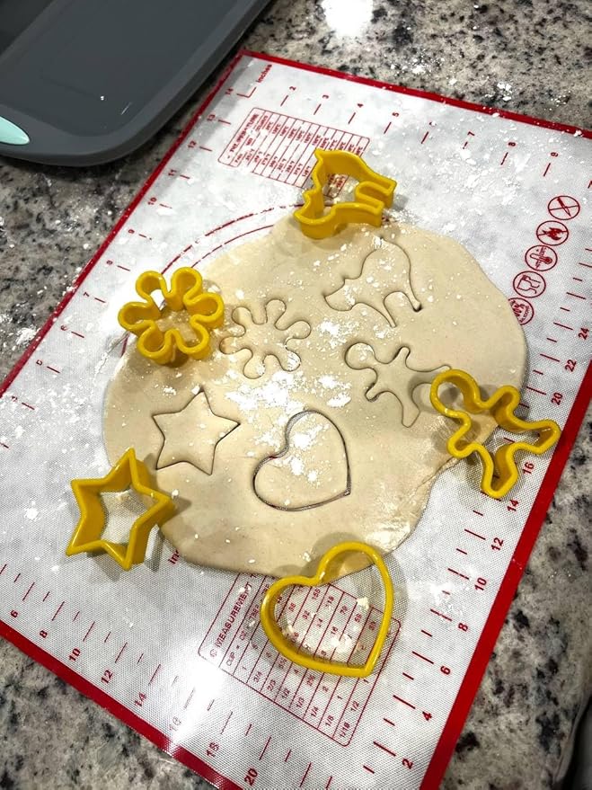 Cookie Baking Cutter Set For Kids - 6 silicon cupcake forms, 24 Assorted Cookie Cutters, Rolling Pin, Silicone Baking Pan, Non-Stick Baking Mat, Fun Activity Gift for Boys and Girls, Age 4+