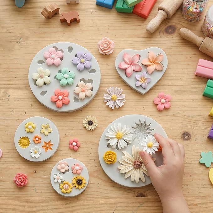 5 Pcs Flower Fondant Molds Flower Rose Daisy Silicone Chocolate Mold for Candy Fondant Polymer Clay Soap Ice Cube Crafting and Cake Cupcake Decoration