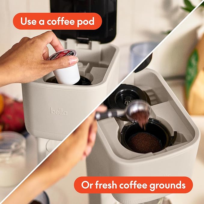 BELLA Single Serve Coffee Maker,K-Cup & Coffee Ground Compatible with Removable,Adjustable Drip Tray,Auto Shutoff & Reusable Dishwasher Safe Accessories,Brews 6oz to 14oz,1000 Watt,Oatmilk(Pack of 4)