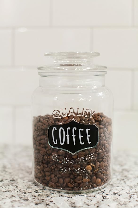 Kitchen Round Clear Glass Airtight Lids Chalkboard Canister Jar (Set of 3) with 3 Stick on Labels and Chalk Small