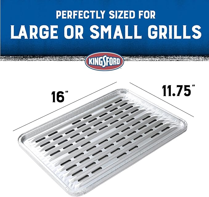 Kingsford Extra Tough Aluminum Grill Liners, Disposable Foil Grill Toppers for Outdoor Grills, Helps Keep Food and Sauce from Falling Through Grates, 16 x 11.75 in, 14 Count