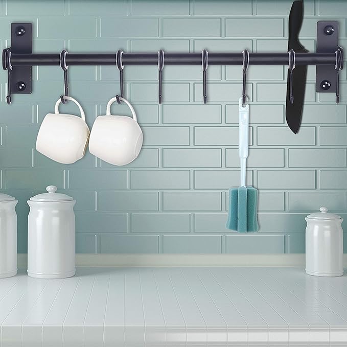 Dseap Pot Rack - Pots and Pans Hanging Rack Rail with 8 Hooks, Double Bars, Pot Hangers for Kitchen, Wall Mounted,Black