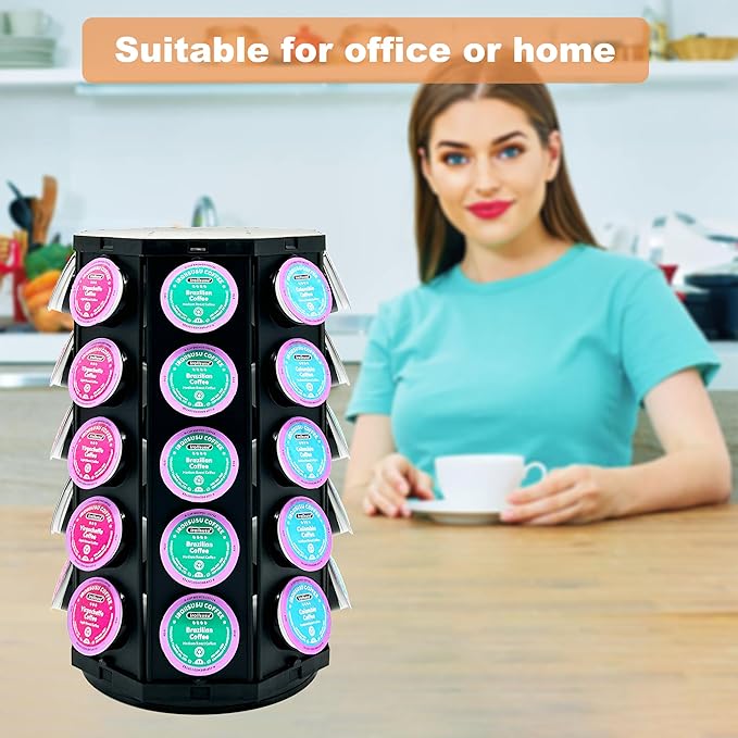 K Cup Coffee Pod Holder Storage Carousel Organizer Stand Compatible with 40 K-Cup Pods(Black-001)