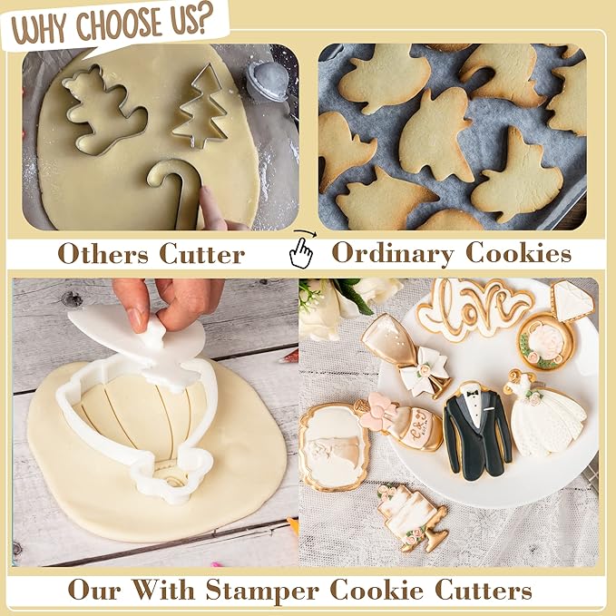 Flycalf Diamond Ring Cookie Cutter with Plunger Stamps Cake Decoration for DIY Biscuit Cutter Baking PLA Holiday for Kids Party 3.5" Kitchen Supplies