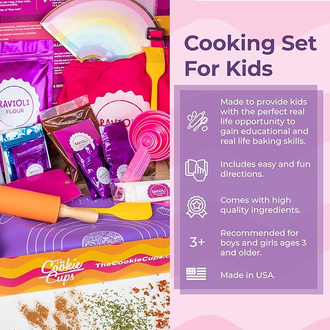 Cookie Cups The Rainbow Ravioli Making Kit, Kids Baking Set for Fun & Realistic Pasta Making, At-Home Ravioli Maker with Complete Supplies, Kids Baking Sets for Girls & Boys Aged 3 Years and Up