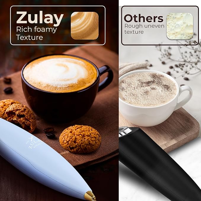 Zulay Kitchen Patented Tornado Triple Whisk Milk Frother with 4 Duracell Batteries – Handheld Foam Maker for Coffee, Lattes, Matcha & Hot Chocolate – Rich, Creamy Froth in Seconds - Lavender