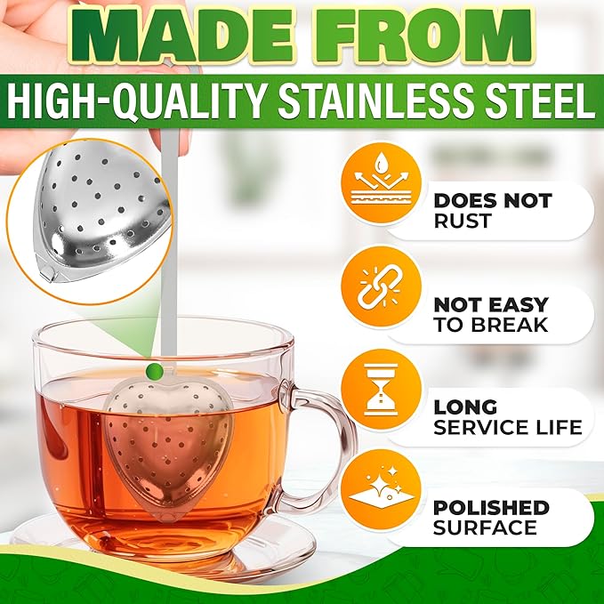 10 Pcs Heart Tea Infuser for Loose Leaf Tea Steeper – Rust-Resistant Stainless Steel Strainers with Secure Clasp, Easy Brewing Design, Keeps Loose Leaves Contained | Suitable for Parties & Gifting