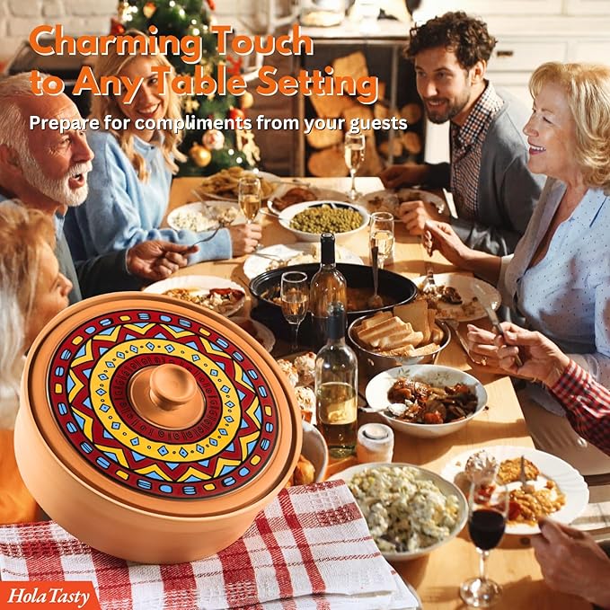 Mexican Terracotta Tortilla Warmer for Thanksgiving | Authentic Terra Cotta Tortilla Holder with Warmer Cloth | Natural Clay Tortillero Keeps 8" Tortillas Warm | Bread Warmer for Fall Dinner Party