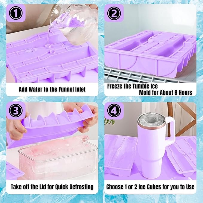 Ice Mold for 40oz Tumbler Cup – Hollow Cylinder Silicone Ice Cube Tray, Easy Fill & Release Ice Mold for Freezer, BPA-Free, Compatible with Stanley 40oz, Whiskey & Cocktail (Purple)