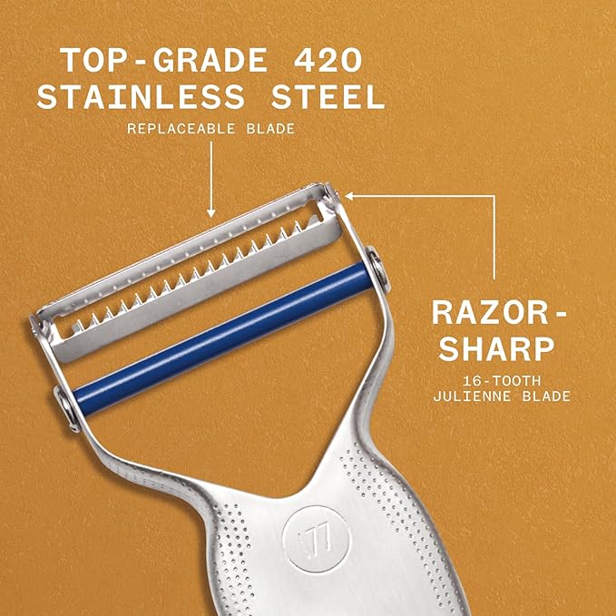 Milk Street Julienne Peeler, Vegetable Julienne Peeler, Peeler for Tough Veggies, Potatoes, Carrots, Squash, Stainless Steel Replaceable Blades, Dishwasher Safe