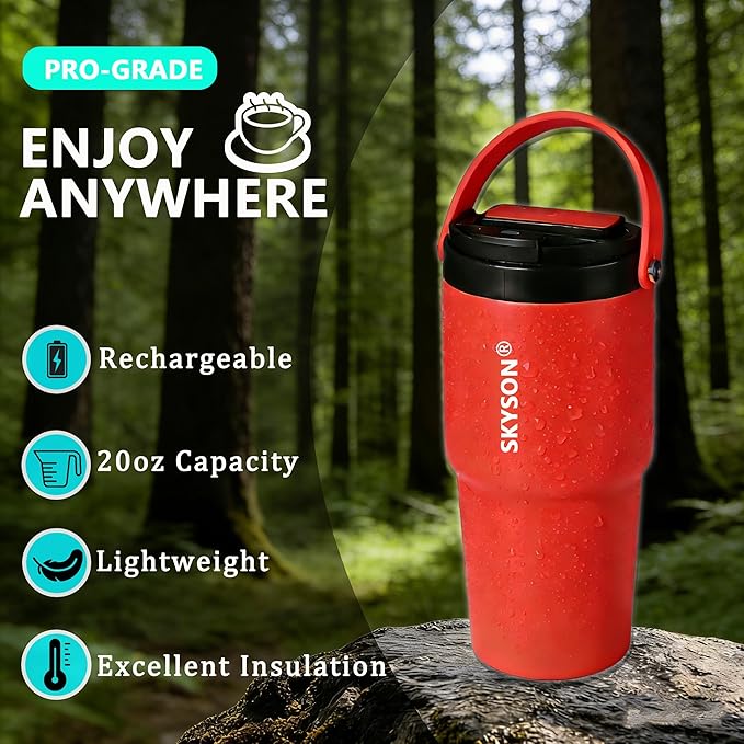 Portable Coffee Maker Mug for Travel,Mini Espresso Coffee Machine,20 oz Thermos Cup with Lid Fast Extraction Electric Filter Brewer,Insulated Stainless Steel Tumbler(Orange)