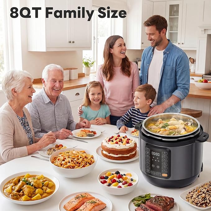 Sweetcrispy 16-in-1 Electric Pressure Cooker 8QT, 12-Preset Multi Cookers with Ceramic Pot, Slow Cook Rice Steamer Sauté Soup Yogurt Maker and More, Recipe Book