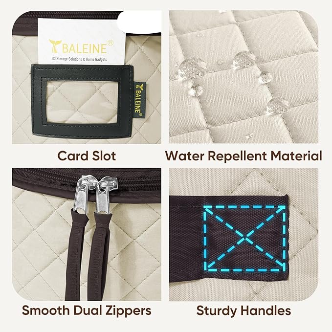 BALEINE China Storage Containers, Sturdy Quilted Wine Glass Storage, Plate Organizer with Carry Handles, Moving Boxes for Dishes, Cups, Mugs and Stemware (Plate Set, Soft Shell Cream)