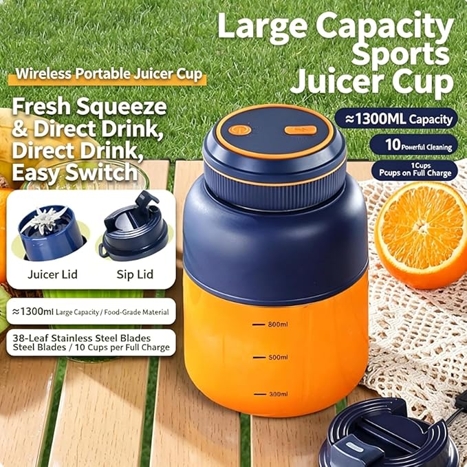 Portable Electric Juicer Cup with Zero Cord Hassle,Wireless Personal Juicer Cup USB Rechargeable Blender,38-Blades,Quiet Operation, Leakproof Lid,40 Seconds,for Shakes and Smoothies (White-28 Oz)
