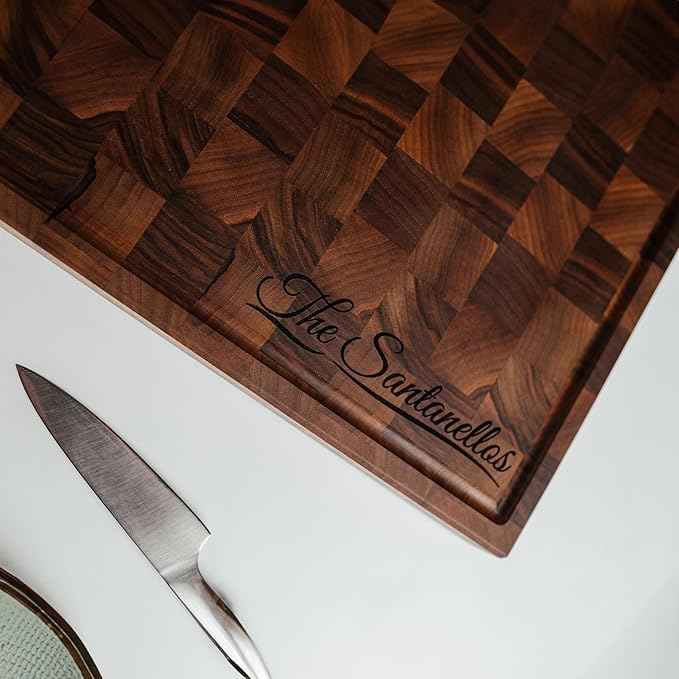 Handmade Personalized Walnut End Grain Cutting Board – Custom Engraved Wood Chopping Block, Perfect Gift for Home Chefs by GrainWoods (22x16x2 Inches)