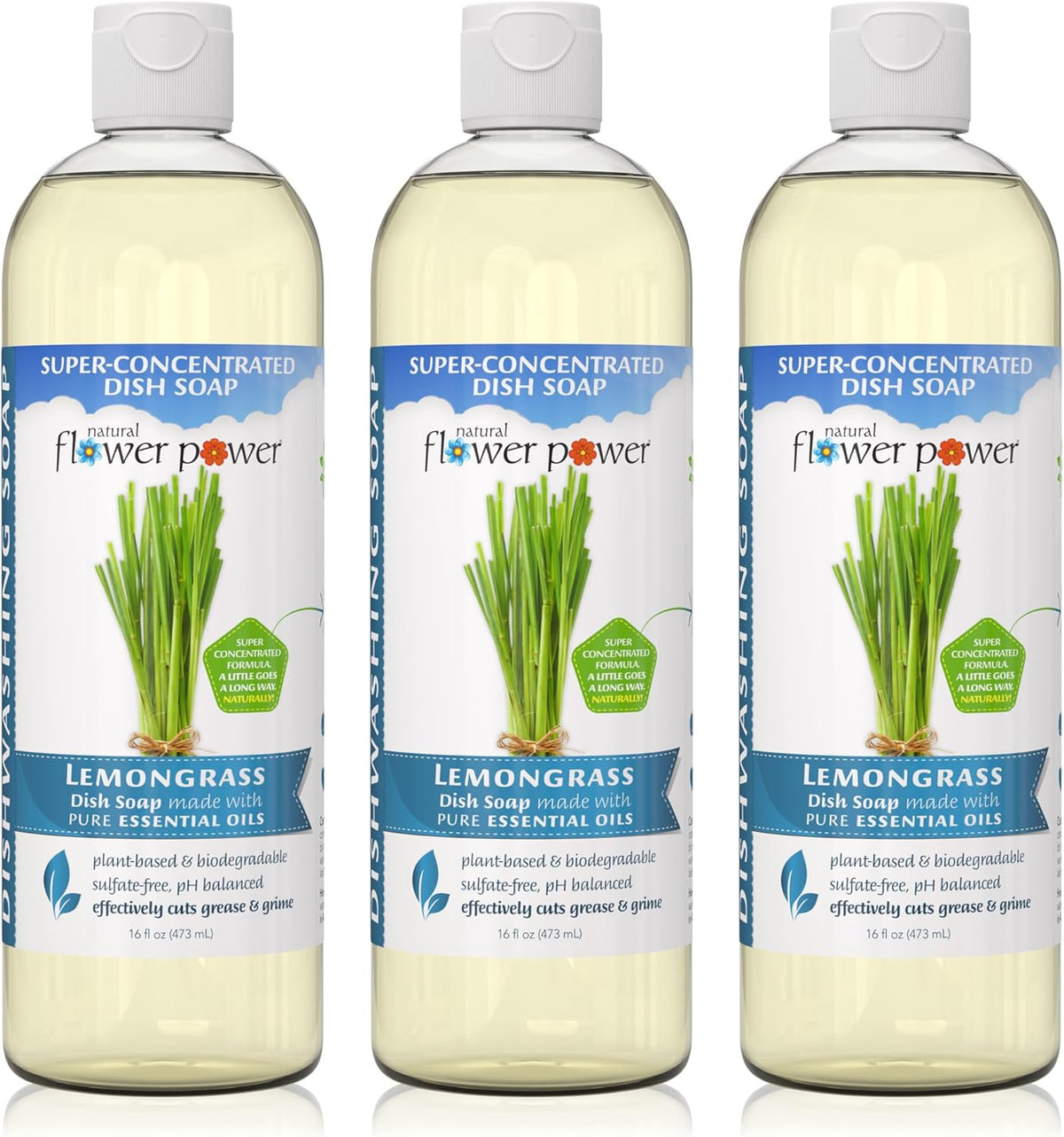 Liquid Dish Soap – Lemongrass – Plant-Based & Scented w/ Pure Essential Oils – Natural Liquid Dishwashing Detergent – Sulfate-Free Gentle Kitchen Soap – Vegan (16 Fl Oz 3 Pack)