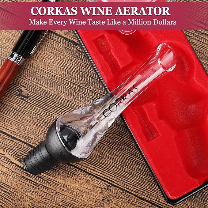 CORKAS 2-in-1 Wine Pourer Aerator and Decanter Spout & Prestige Waiter Corkscrew with Rosewood Handle,Gifts for Thanksgiving Day,Christmas Gift