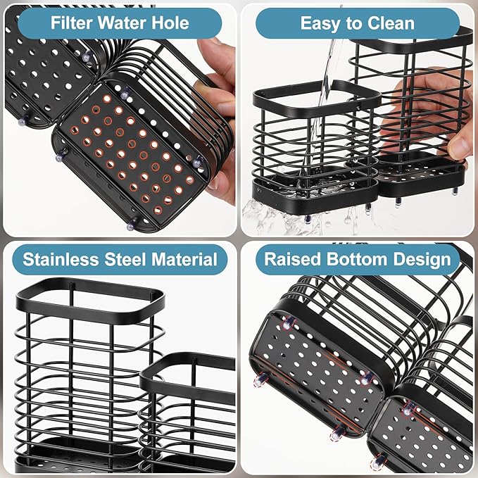 Utensil Holder, Stainless Steel Utensil Drying Rack for Kitchen Counter, Silverware Cutlery Flatware Holder Forks, Knives, Spoons, Chopsticks Organizer (Black)