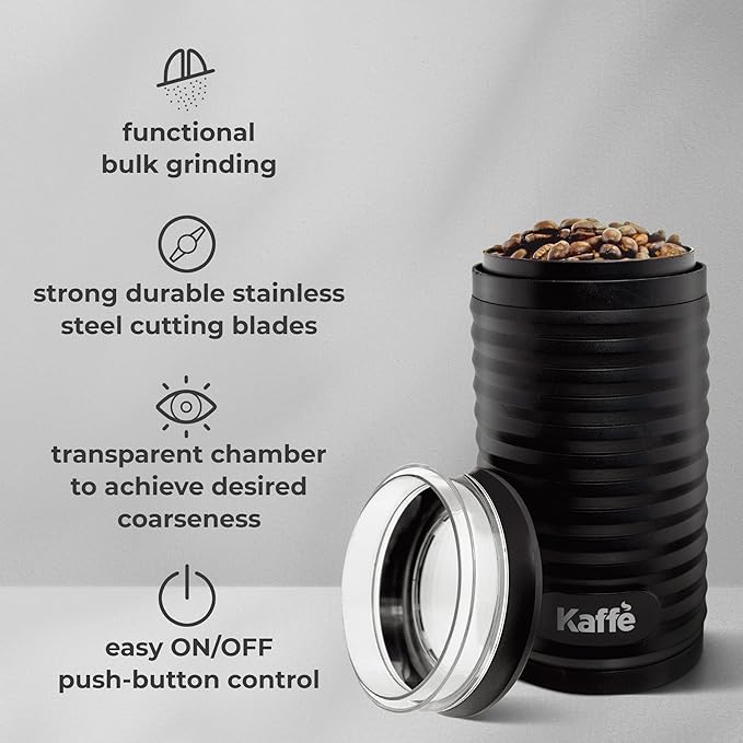 Kaffe Electric Coffee Bean Grinder w/Cleaning Brush - Easy On/Off - Perfect for Espresso, Herbs, Spices, Seeds, Nuts, Grains - 3.5oz / 14 Cup (Modern, Matte Black)