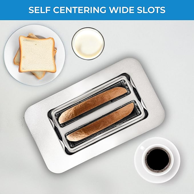 Kenmore 2-Slice Digital Touchscreen Toaster - 900W Stainless Steel, Wide Slots 6 Shade Settings, Bread Presets, Countdown Timer, Reheat & Defrost Functions Compact Countertop Design tostadora digital