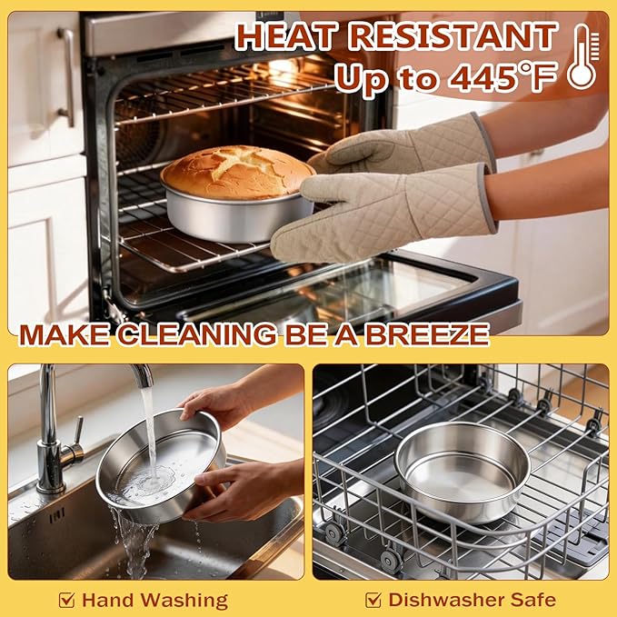 P&P CHEF 7 Inch Cake Pan Set of 2, 2 Pieces Round Layer Cake Baking Pans, Stainless Steel Smash Cake Tin Bakeware for Cooking Steaming, Nontoxic & Sturdy, Oven & Dishwasher Safe