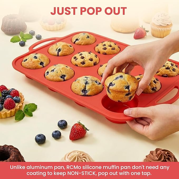 2Pack Silicone Muffin Pan for Baking with Metal Reinforced Frame, 12 Cup Regular Size Cupcake Pan, BPA Free Silicone Muffin Tray, Cupcake Baking Pan Molds for Oven Dishwasher Safe - Orange