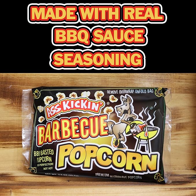 ASS KICKIN' BBQ Microwave Popcorn Bags - 12 Pack - Ultimate Barbecue Gourmet Popcorn Gift - Makes a Great Movie Theater Popcorn or Snack Food for Movie Night