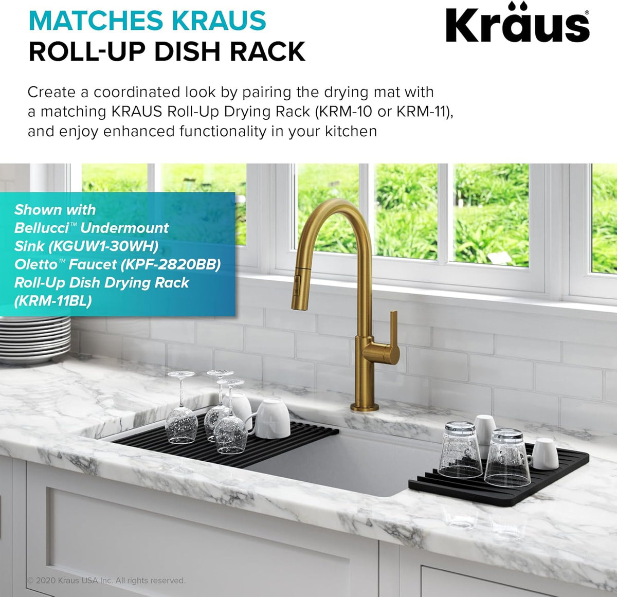 Kraus Self-Draining Silicone Dish Drying Mat or Trivet for Kitchen Counter in Dark Blue, KDM-10DB