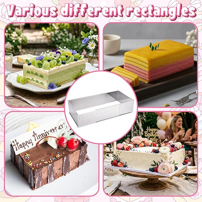 Rectangular Mousse Cake Mold, Stainless Steel Heavy Duty Adjustable Rectangle Shaped Cake Cutter Tiramisu Pan Extensible Pastry DIY Baking Tool for Baking Accessories - 10 * 7in