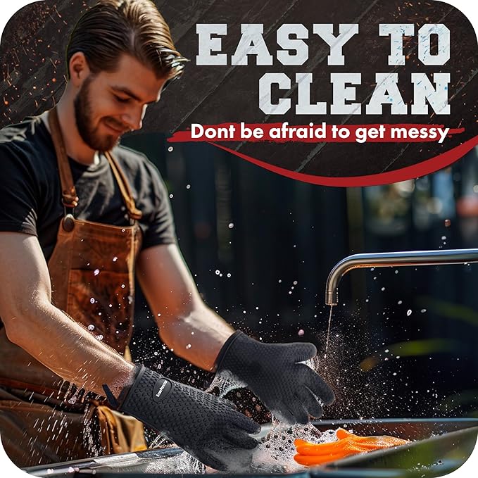 KITCHEN PERFECTION Silicone Smoker Oven Gloves -Extreme Heat Resistant BBQ Gloves -Handle Hot Food Right on Your Smoker Grill Fryer Pit|Waterproof Oven Mitts Grill Gloves |Superior Value Set+3 Bonuses