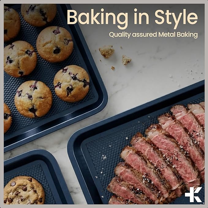 Diamond Bottom Cookie Sheet Set of 2, Nonstick Blue Carbon Steel Baking Pans for Crisp Baking, Space-Saving Stackable Trays, PFOA, PFOS, PTFE Free, Oven Safe Up to 450°F, Small & Medium Pans