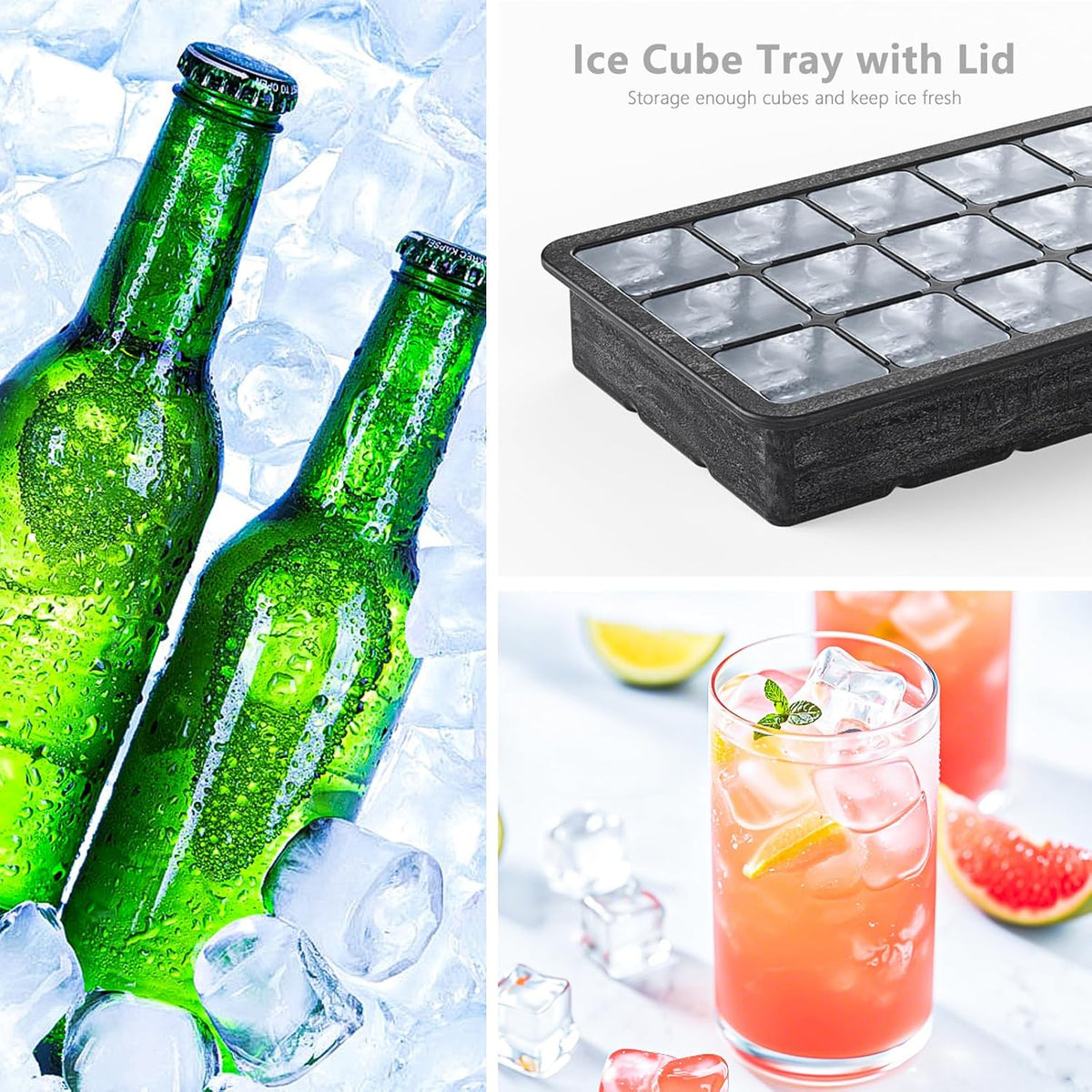 Silicone Ice Cube Tray 3 Pack, HANCELANT Ice Cube Mold, Ice Trays for Freezer with Lid for Whiskey, Baby Food, BPA Free, Easy Release